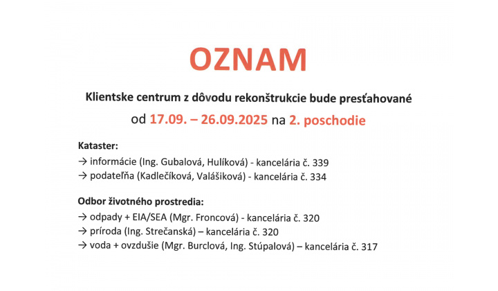 Oznam klientského centra  Okresný úrad  HC