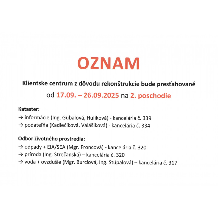 Oznam klientského centra  Okresný úrad  HC